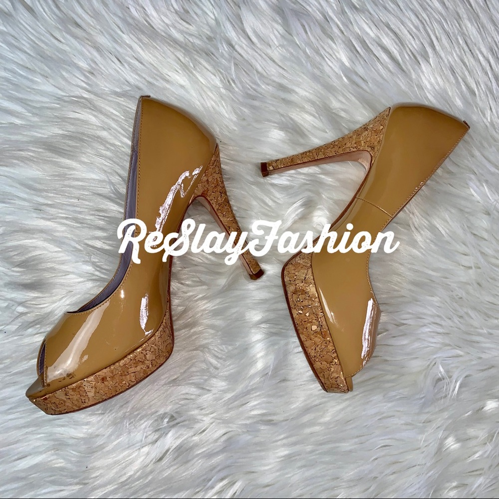 💜Patent leather Beige Peep Toe Cole Haan Heels💜 - Picture 1 of 7